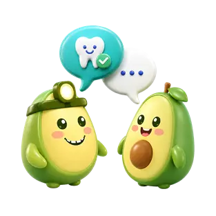 Two avocado characters discussing a healthy tooth